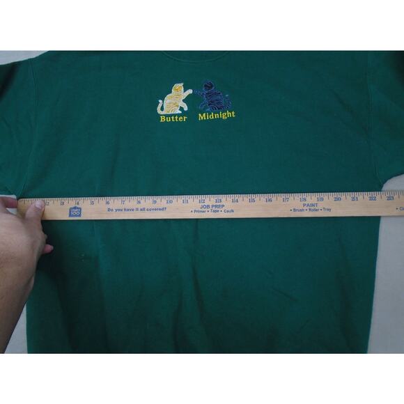 Vintage 90s Grandma Cat Sweatshirt Embroidered Butter Midknight Cute Green Large - Picture 4 of 9